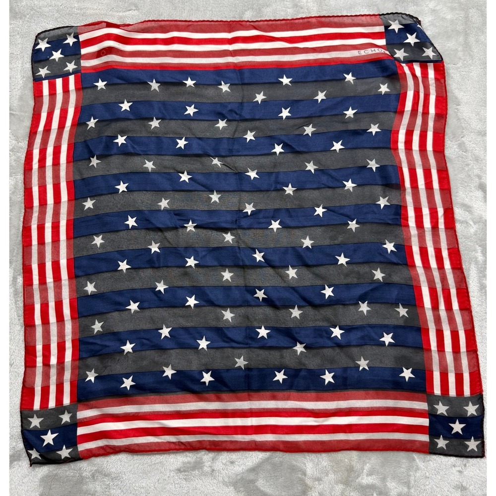 Vintage Echo 100% Silk American Flag Scarf Stars and Stripes Americana Preppy